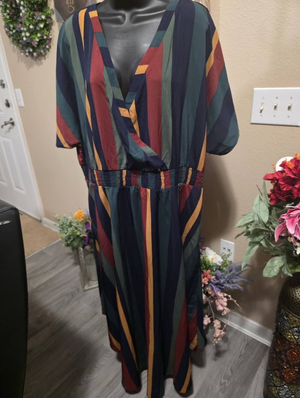 BloomChic Multicolor Striped Maxi Dress — Forest Green, Navy, Burgundy, Mustard